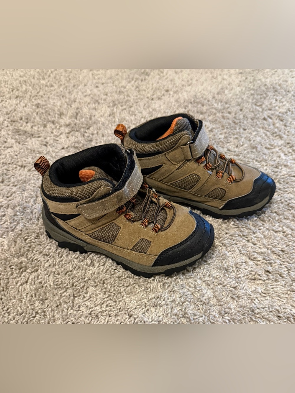 Ozark Trail Tan and Black Kids Hiking Boots with Orange Accents Size 12 Toddler